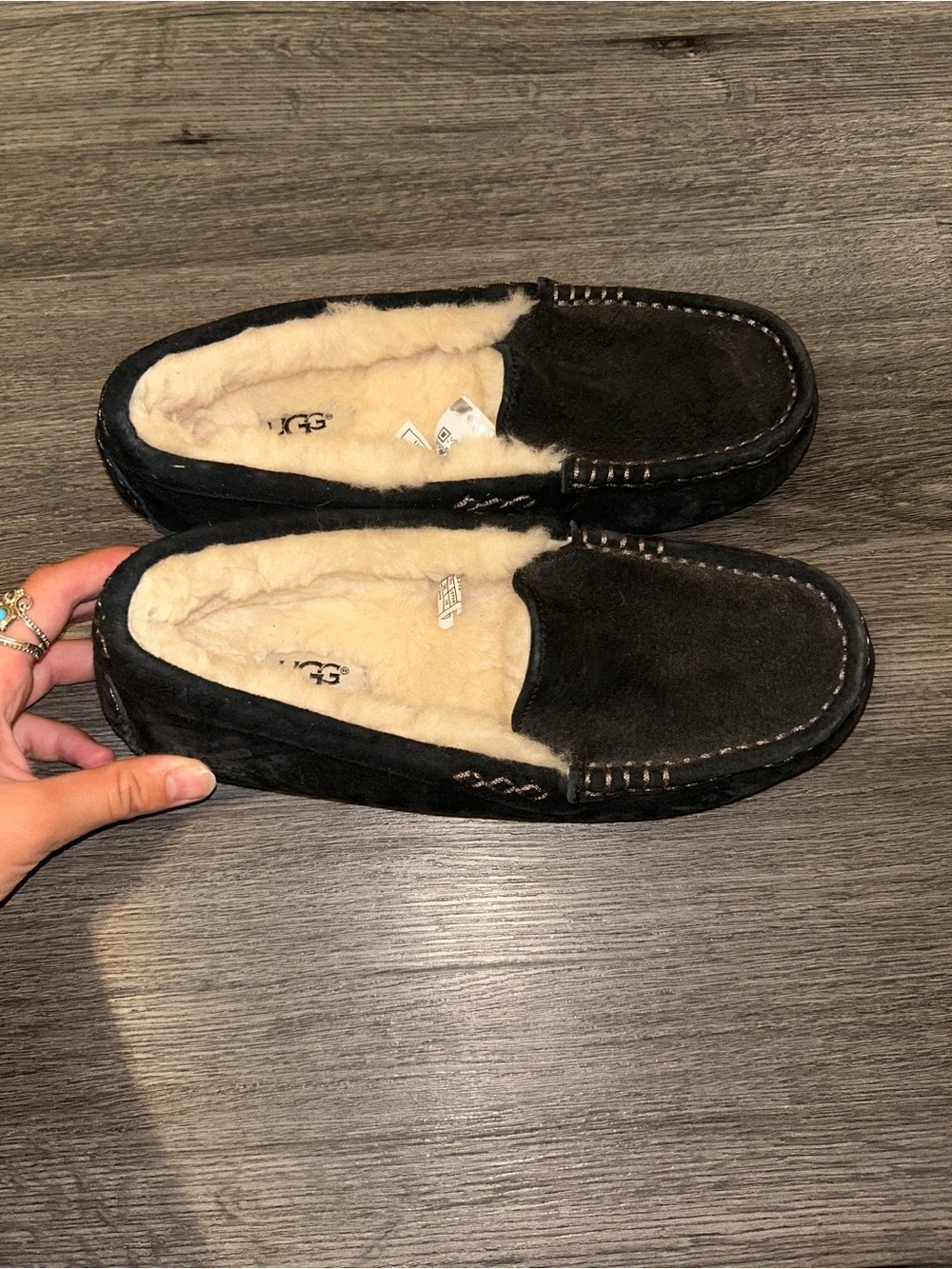 UGG Women’s Black Suede Shearling Lined Moccasin Slippers